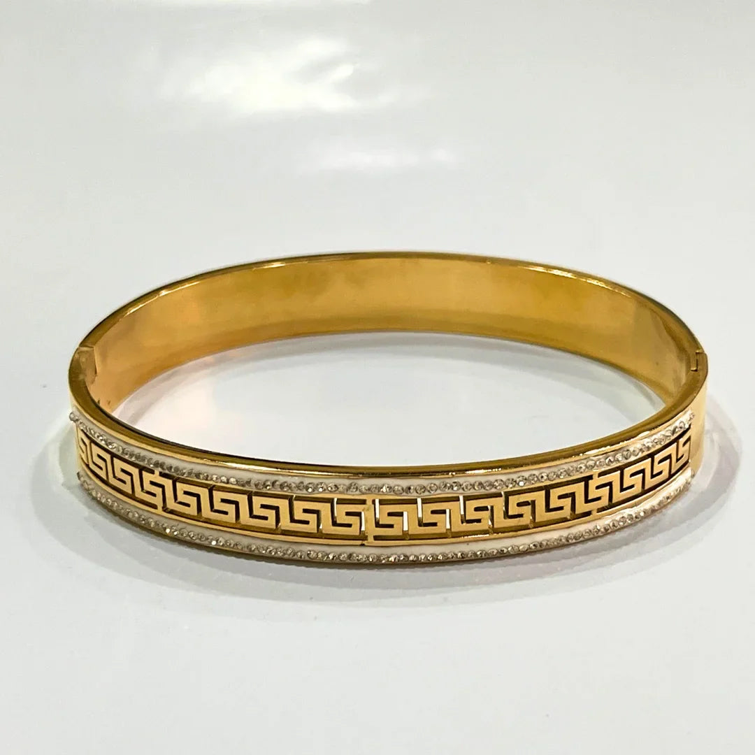 Greek Premium Stone Bangle – Elegant Gold Bangle with Crystals - My Store