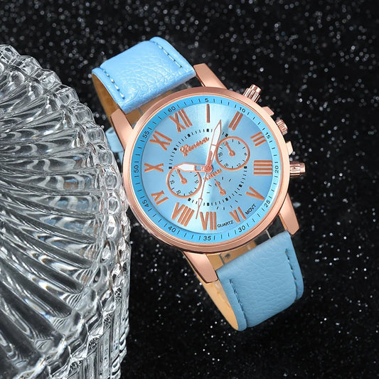 1pc Women's Fashion Quartz Watch + 5pcs Jewelry.