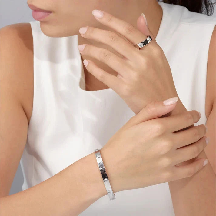 Silver Cartier Nail & Love Bangle + Tennis Bracelet – Timeless Designer-Inspired Set - My Store
