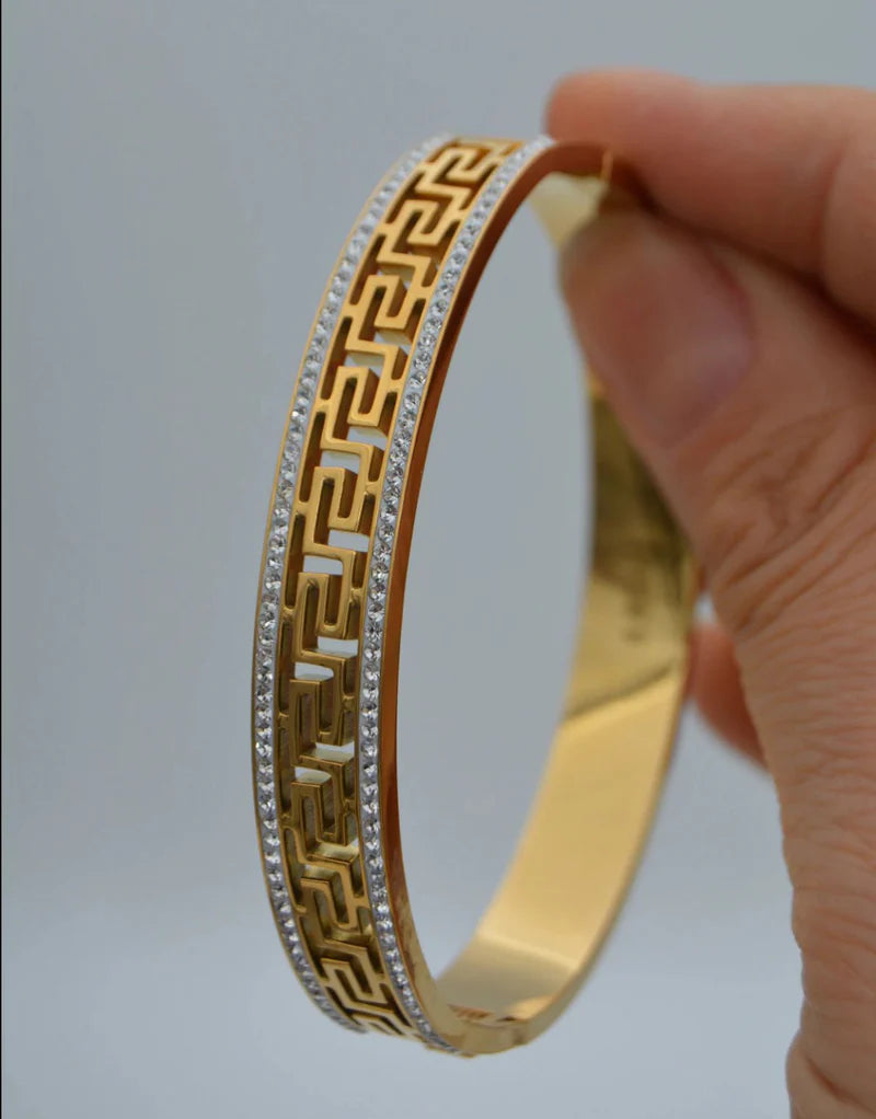 Greek Premium Stone Bangle – Elegant Gold Bangle with Crystals - My Store