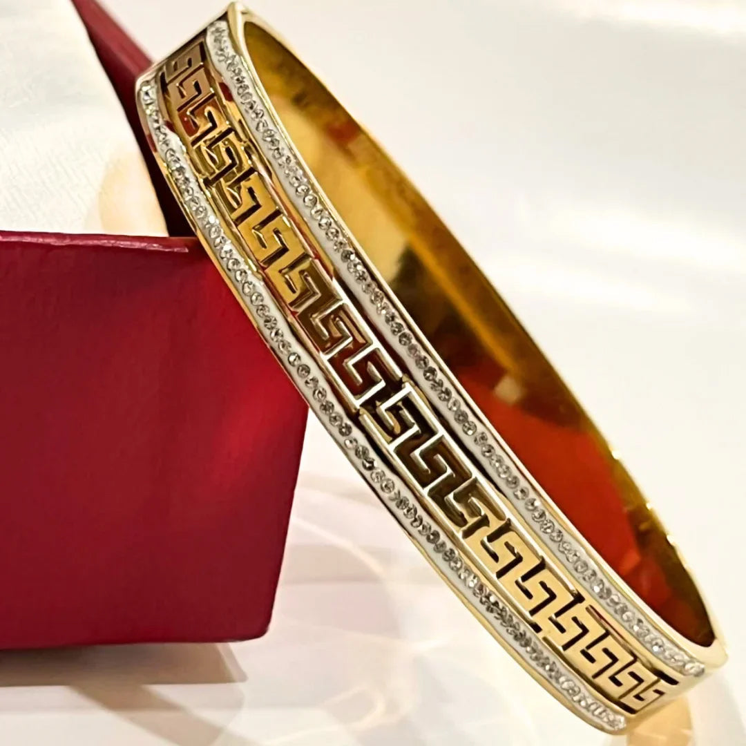 Greek Premium Stone Bangle – Elegant Gold Bangle with Crystals - My Store