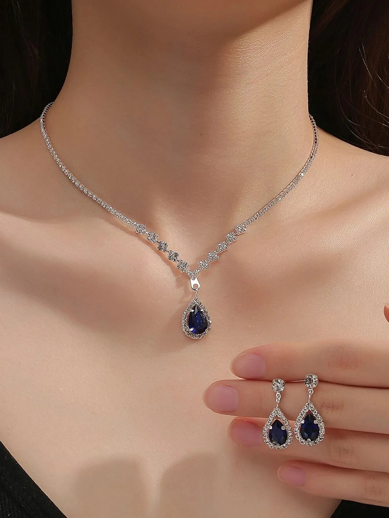 Wedding Season Women's Fashion Droplet Necklace and Earring Set Banquet Party Accessories