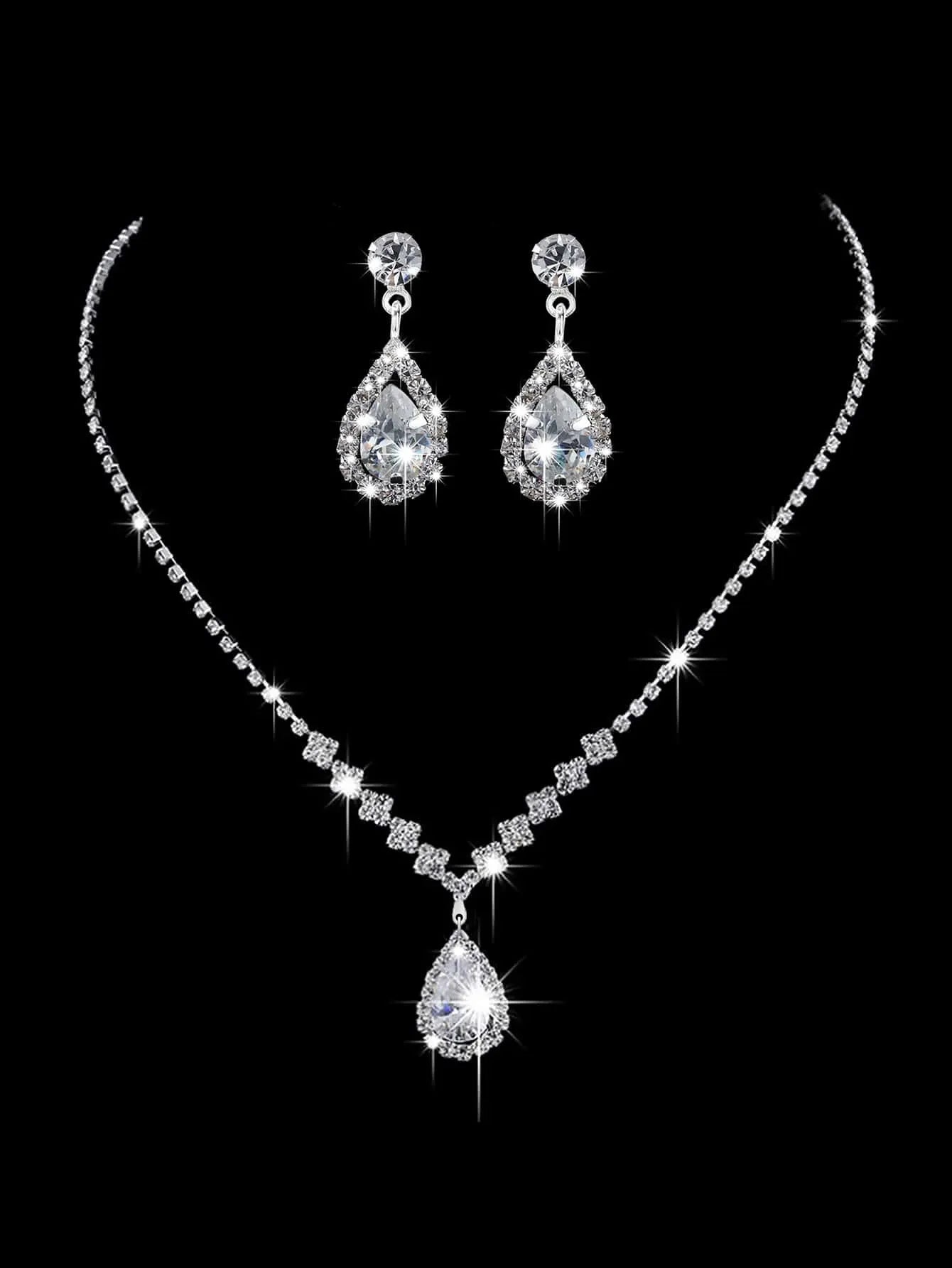 Wedding Season Women's Fashion Droplet Necklace and Earring Set Banquet Party Accessories