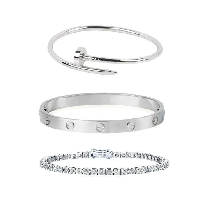Silver Cartier Nail & Love Bangle + Tennis Bracelet – Timeless Designer-Inspired Set - My Store