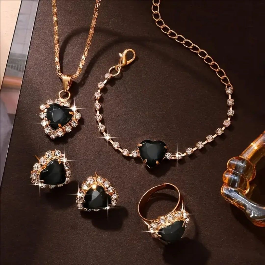Women's - Gorgeous and Elegant Love Necklace, Ring, Earrings, Bracelet Set.