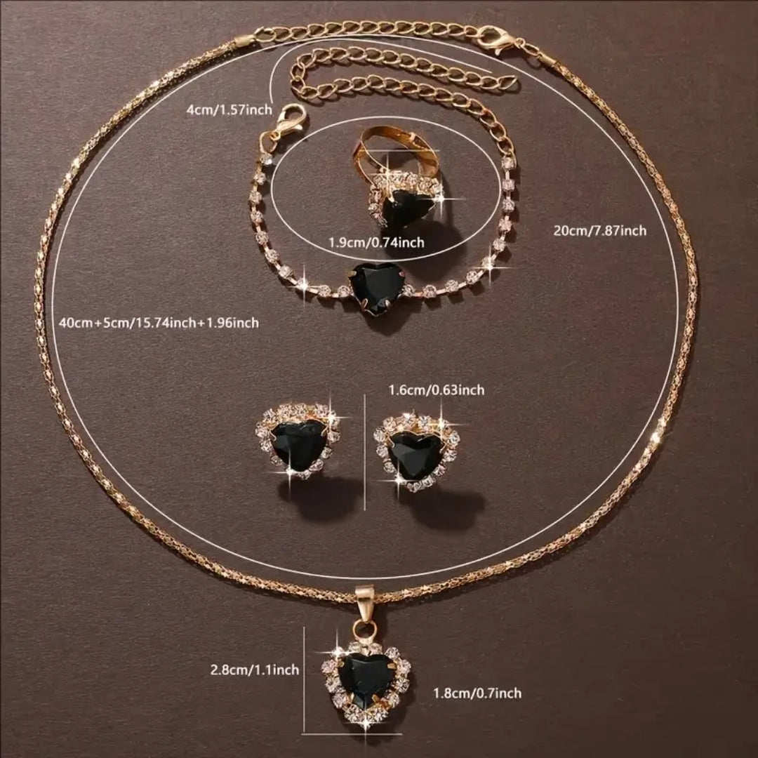 Women's - Gorgeous and Elegant Love Necklace, Ring, Earrings, Bracelet Set.