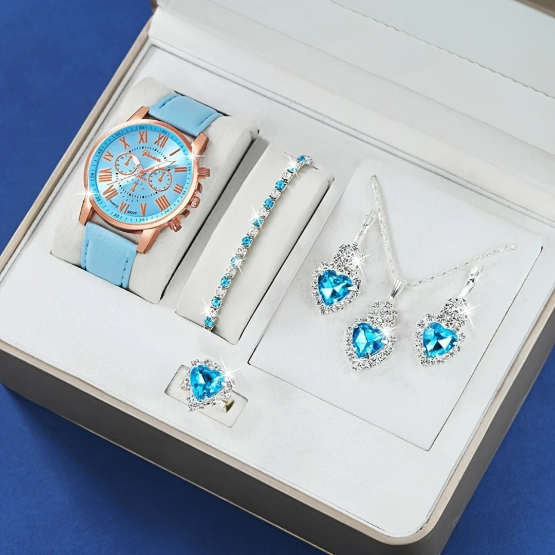 1pc Women's Fashion Quartz Watch + 5pcs Jewelry.