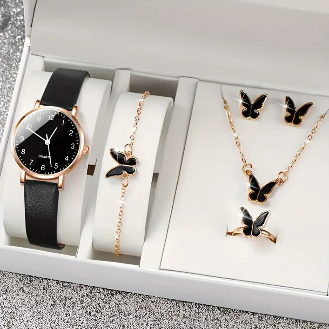 6pcs Women's Casual Digital Quartz Watch Set.