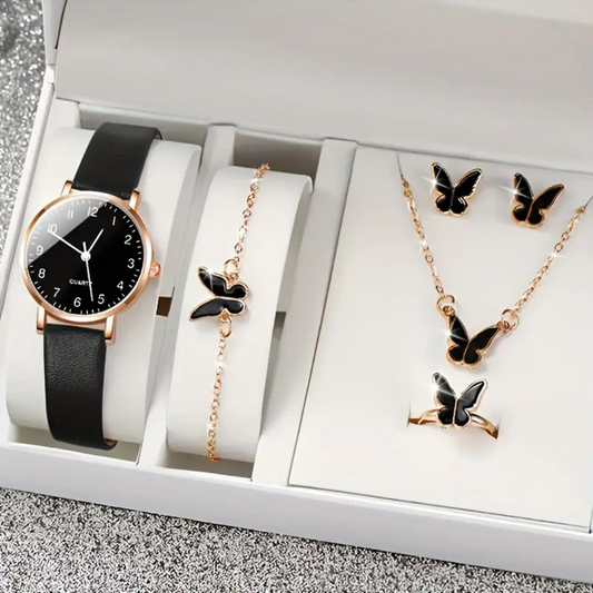 6pcs Women's Casual Digital Quartz Watch Set.