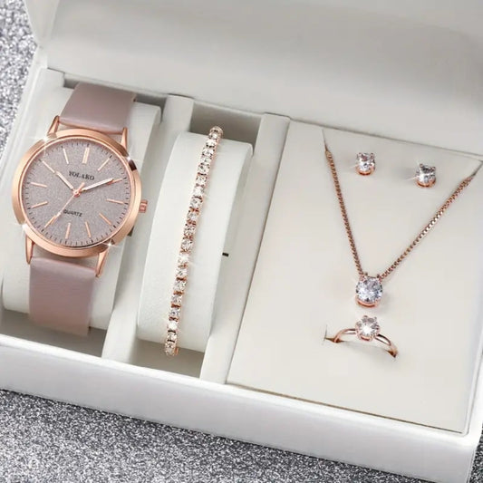 Women's 6pcs quartz watch + jewelry set.