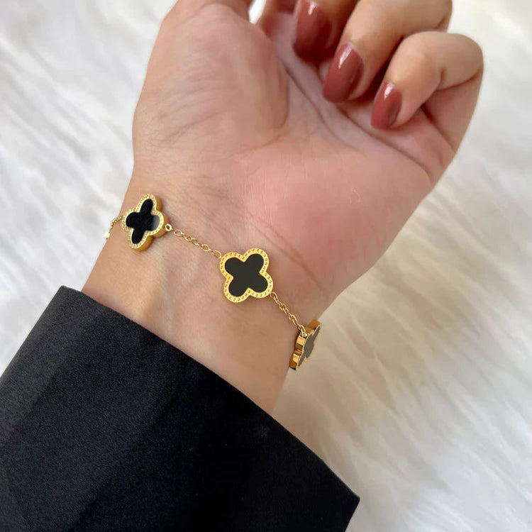 Black Luxe Clover Bracelet – Penta Clover Charm in Sleek Black Design - My Store