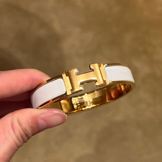 Hermès Clic H Bangle in Gold-Plated Enamel Finish - My Store