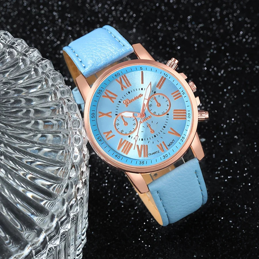 1pc Women's Fashion Quartz Watch + 5pcs Jewelry.