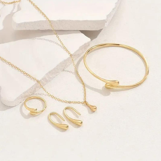 4pcs Vintage Style 18K Gold Plated Jewelry Set for Women – Necklace, Bracelet, Earrings, and Ring